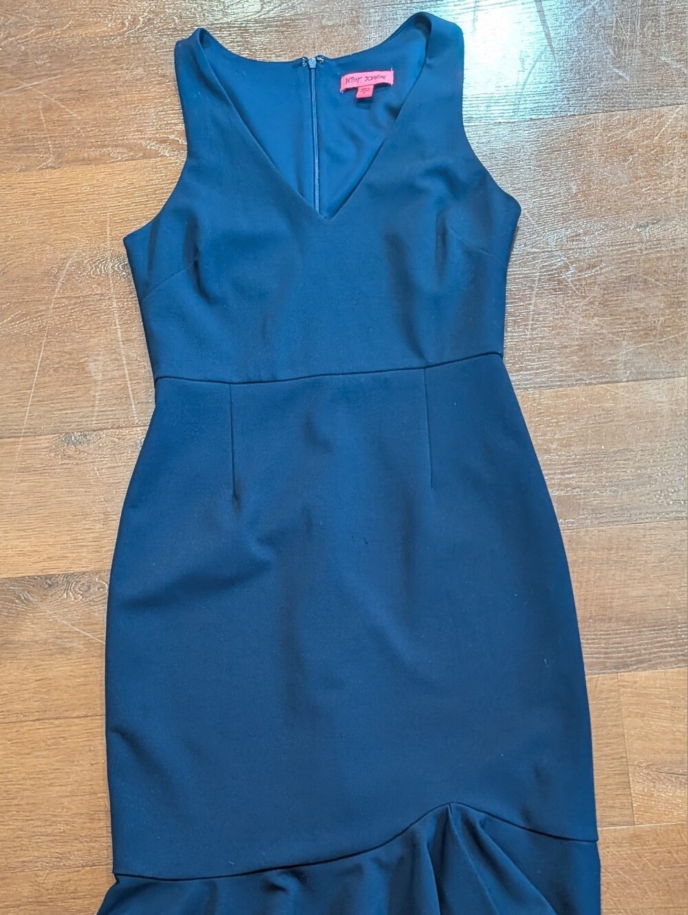 Betsey Johnson Navy V‑Neck Midi Dress with Flounce Hem